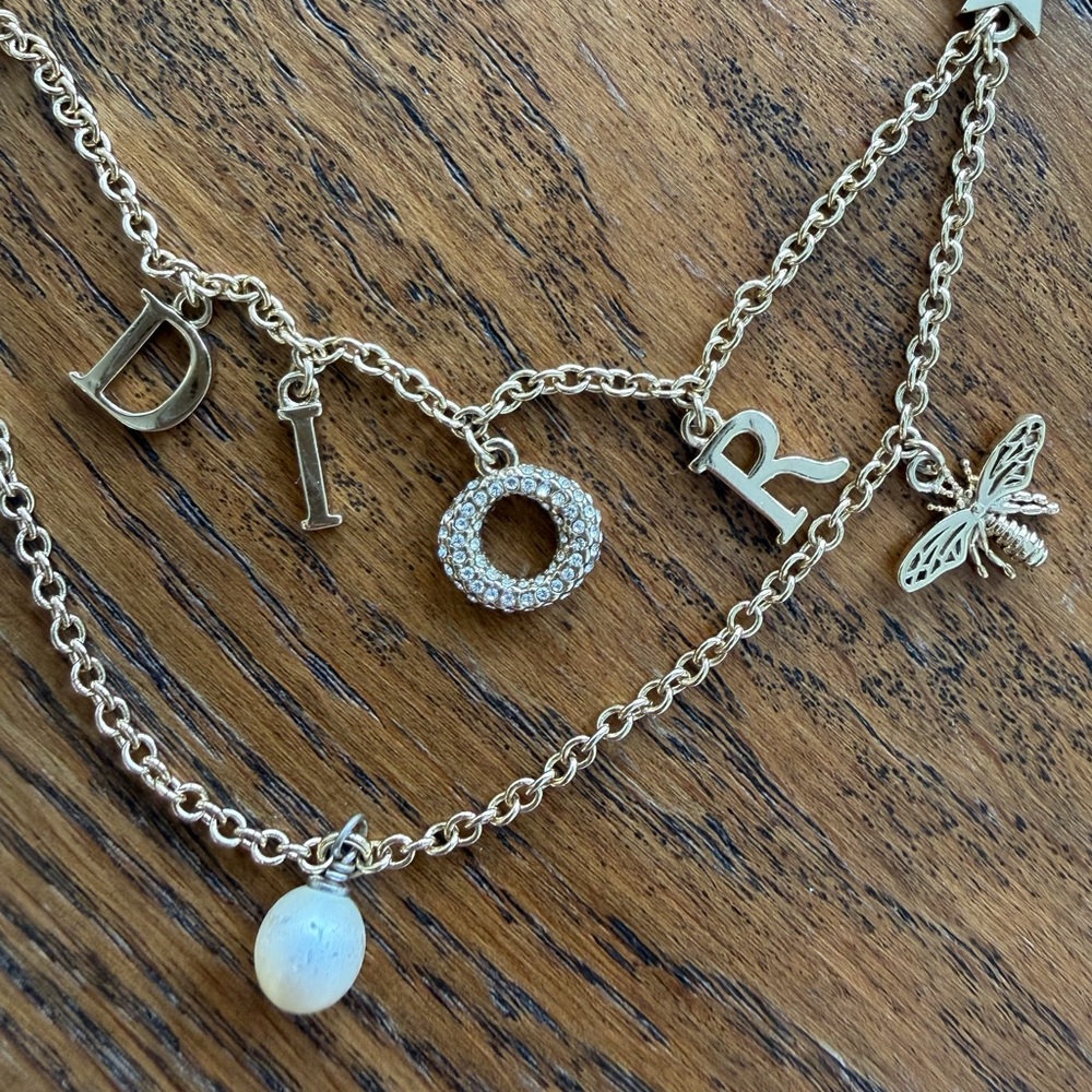 100% authentic Dior Gold Letter Charm Necklace